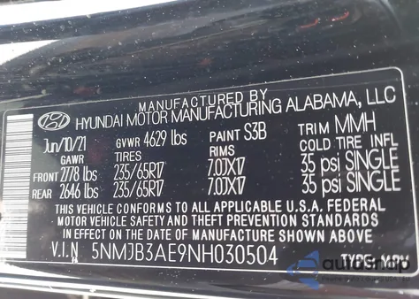 2022 Hyundai Tucson Sel z USA, uszkodzony, nr VIN 5NMJB3AE9NH030504